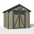 Abri de jardin 180 x 120 x 200 cm en résine vert olive et noir avec portes doubles style grange