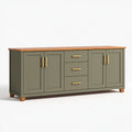 Buffet 180 x 45 x 85 cm en panneaux de bois vert olive - rangement contemporain à 3 tiroirs et 4 portes